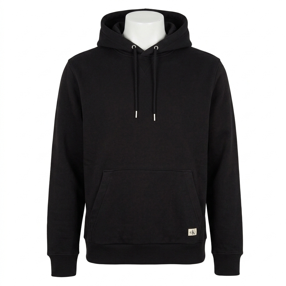 NEW CALVIN KLEIN monogram logo patch fleece hoodie in black beauty